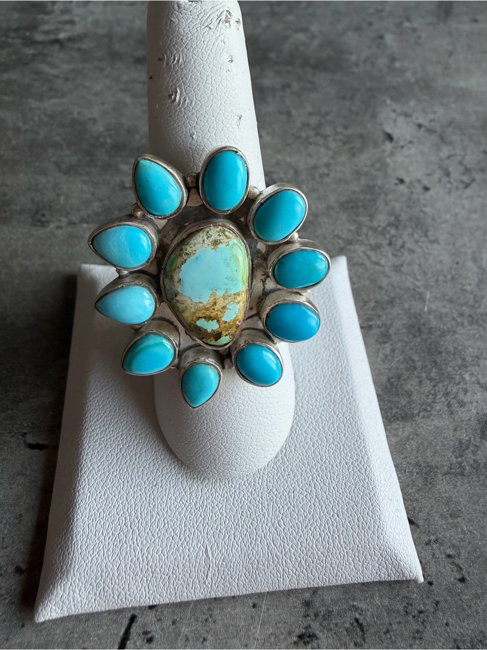 Sonoran Gold & Sleeping Beauty Turquoise Cluster Statement Ring - Adjustable